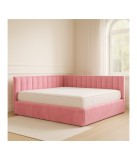 Pat Tapitat De Colt Figo Roz Catifea Premium + Saltea Lux Ortopedica 160x200cm