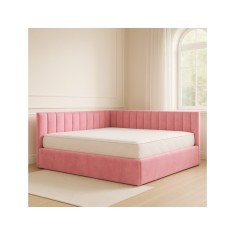 Pat Tapitat De Colt Figo Roz Catifea Premium + Saltea Lux Ortopedica 180x200cm