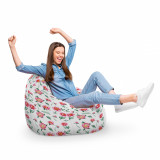 Fotoliu Puf Bean Bag tip Para XL alb cu flori rosii, Updeco