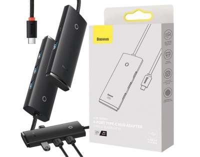 HUB extern Baseus Lite, porturi USB: USB 3.0 x 4, conectare prin USB Type-C, lungime 2m, negru, &amp;amp;quot;WKQX030501&amp;amp;quot; (timbru verde 0.8 lei) - 693217 foto