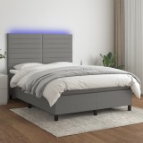 vidaXL Pat cu arcuri, saltea și LED, gri &icirc;nchis, 140x200 cm, textil