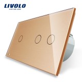 Cumpara ieftin Intrerupator touch triplu Livolo din sticla, auriu, cu panou crystal