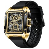 Cumpara ieftin Ceas Barbatesc Lige Quartz Analog, Carcasa Dreptunghiulara Aurie, Curea Silicon Negru, Sport Casual, Rezistent Apa