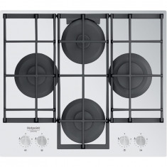 Plita incorporabila Hotpoint HAGS61F/WH, Gaz, 4 arzatoare, Gratare fonta, 60 cm, Sticla alba