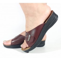 Saboti/Papuci medicinali din piele bordo/visiniu gel pe talpa 712008