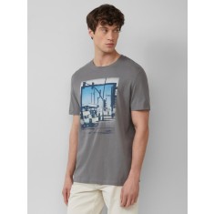 s.Oliver Tricou barbati cu imprimeu foto, decolteu la baza gatului si croiala Regular Fit, Gri, S