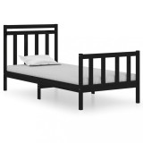 Cumpara ieftin Cadru de pat mic single, negru, 75x190 cm, lemn masiv