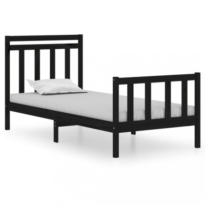 Cadru de pat mic single, negru, 75x190 cm, lemn masiv foto
