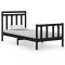 Cadru de pat mic single, negru, 75x190 cm, lemn masiv