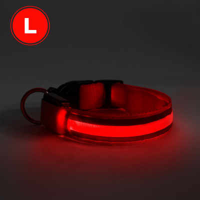 Guler zgarda iluminare LED - pentru catei sau pisici - functioneaza cu baterie - marimea L - rosu foto