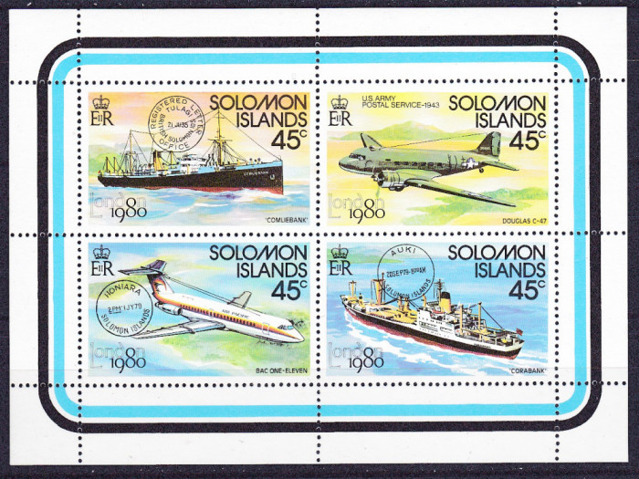 DB1 Ins. Solomon Aviatie Vapoare MS 1980 Expo London MNH