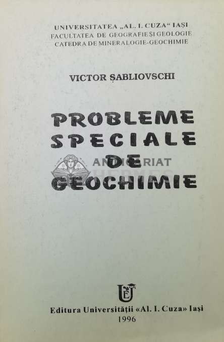 PROBLEME SPECIALE DE GEOCHIMIE - 1996 - Victor Sabliovschi (Z12)