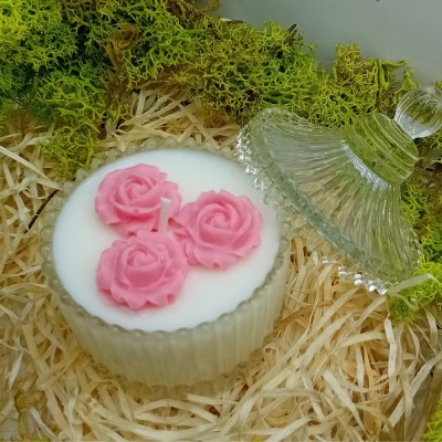 Lumanare Parfumata din Ceara de Cocos , Floricele in Mini Bomboniera foto