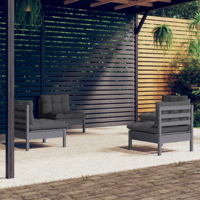 vidaXL Set mobilier grădină cu perne antracit, 4 piese, lemn de pin