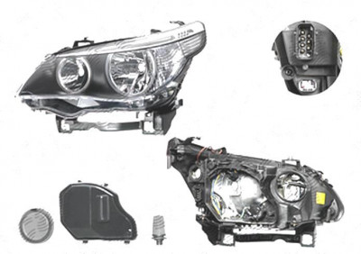Far Bmw Seria 5 (E60/E61), 06.2003-03.2007, fata, Dreapta, H7+H7+LED+PY21W+W5W; electric; semnalizare alba; cu motor, DEPO foto