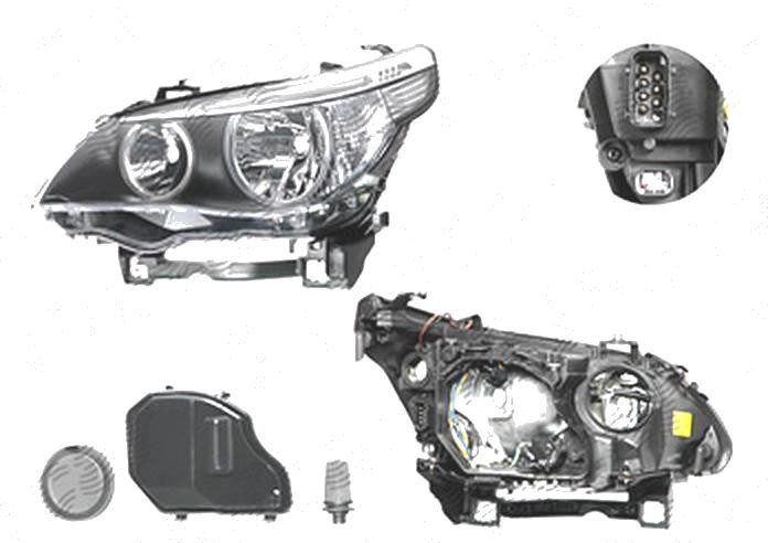 Far Bmw Seria 5 (E60/E61), 06.2003-03.2007, fata, Stanga, H7+H7+LED+PY21W+W5W; electric; semnalizare alba; cu motor, DEPO