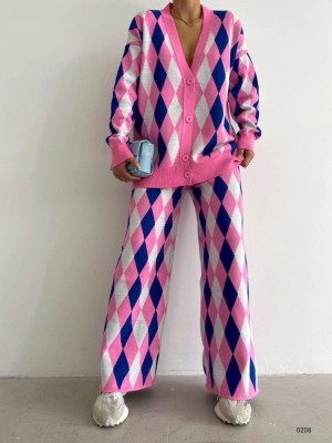 Compleu tricotat multicolor, 2 piese, cu imprimeu geometric foto
