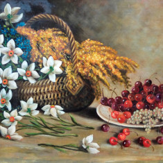 I. Dragomir-"Natură statică cu flori şi fructe" - pictură veche