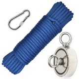 Set magnet fishing neodim D 94 mm 300 kg forta pescuit puternic funie 20 m de 8 mm carabina doua carlige