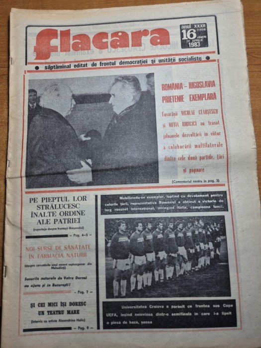 ziarul flacara 22 aprilie 1983 - universitatea craiova in semifinala cupei uefa,a parasit-o cu fruntea sus