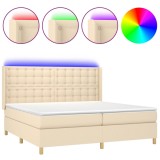 Cumpara ieftin Pat cu arcuri, saltea si LED, crem, 200x200 cm, textil
