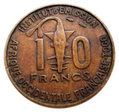 7.418 FRENCH WEST AFRICA DE VEST COLONIE FRANCEZA TOGO 10 FRANCS FRANCI 1957