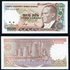 TURCIA █ bancnota █ 5000 Lira █ L. 1970 (1990) █ P-198 █ UNC █ necirculata