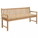 vidaXL Bancă de grădină cu pernă bej, 175 cm, lemn masiv tec 3062802