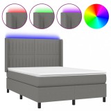 Cumpara ieftin Pat cu arcuri, saltea si LED, gri inchis, 140x200 cm, textil
