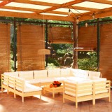 Cumpara ieftin Set mobilier grădină cu perne crem, 12 piese, lemn masiv de pin