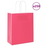 Pungi H&acirc;rtie Kraft Roz 18x8x22cm, 250 buc, M&acirc;nere Albe, VidaXL - Sacose Cadou, Cumparaturi, Ambalare, 10kg
