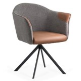 SCAUN LIVING MODERN ROTATIV 360 PIELE/TEXTIL MARO/GRI BUC 0222
