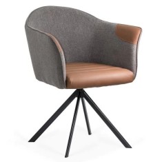 SCAUN LIVING MODERN ROTATIV 360 PIELE/TEXTIL MARO/GRI BUC 0222