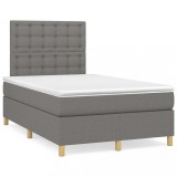 VidaXL Pat box spring cu saltea, gri &icirc;nchis, 120x190 cm, textil