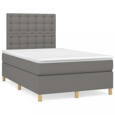 vidaXL Pat box spring cu saltea, gri &icirc;nchis, 120x190 cm, textil 3269959
