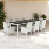 VidaXL Set mobilier de grădină cu perne 9 piese alb poliratan &amp; sticlă