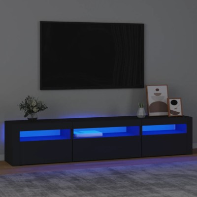Comodă TV cu lumini LED, negru, 195x35x40 cm foto
