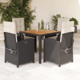 VidaXL Set mobilier de grădină cu perne, 5 piese, negru, poliratan