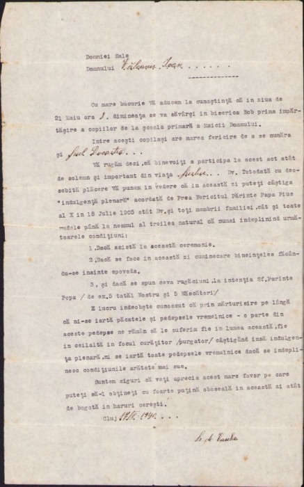 A1038 Act emis de biserica Ioan Bob, Cluj, 1940