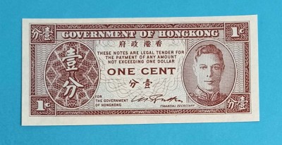 Hong Kong 1 Cent 1945 &amp;#039;George VI&amp;#039; UNC p#321 foto