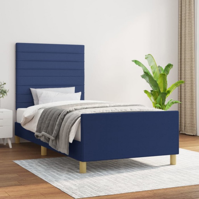 vidaXL Cadru de pat cu tăblie, albastru, 80x200 cm, textil