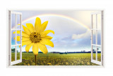 Sticker decorativ, Fereastra 3D, Floarea soarelui, 85 cm, 337STK