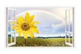 Sticker decorativ, Fereastra 3D, Floarea soarelui, 85 cm, 337STK, natura si peisaje