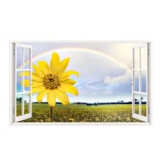 Sticker decorativ, Fereastra 3D, Floarea soarelui, 85 cm, 337STK