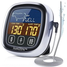 Termometru Digital de Bucatarie pentru Carne, Lichide, JustZEN&reg; Display Touch Screen, 8 Tipuri de Carne, 5 Trepte Gatire,Sonda Inox Rezistenta la Apa