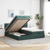 vidaXL Cadru de pat otoman cu saltele, catifea verde &icirc;nchis 180x200cm
