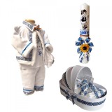 Set costum popular botez, trusou si lumanare personalizata, decor traditional,