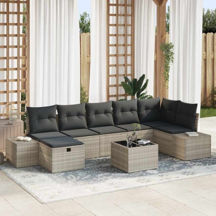 vidaXL Set de canapele pentru grădină 8 pcs Gri deschis Rattan poli 3359411