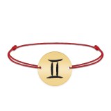 Bratara snur si banut argint 925 placat cu aur galben 24K personalizat cu semn zodiacal Gemeni