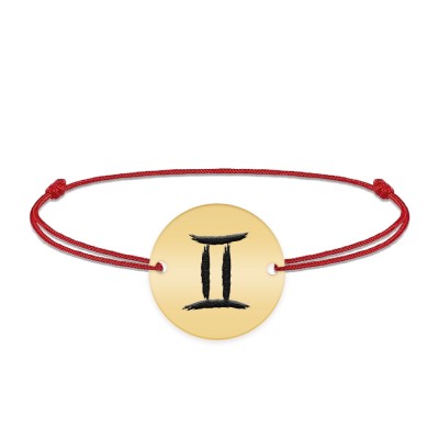 Bratara snur si banut argint 925 placat cu aur galben 24K personalizat cu semn zodiacal Gemeni foto